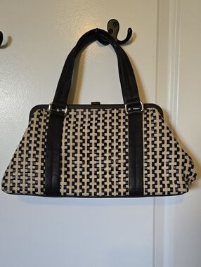Vintage Charter Club - Black and Cream Woven Tote with Structured Top - Handbag